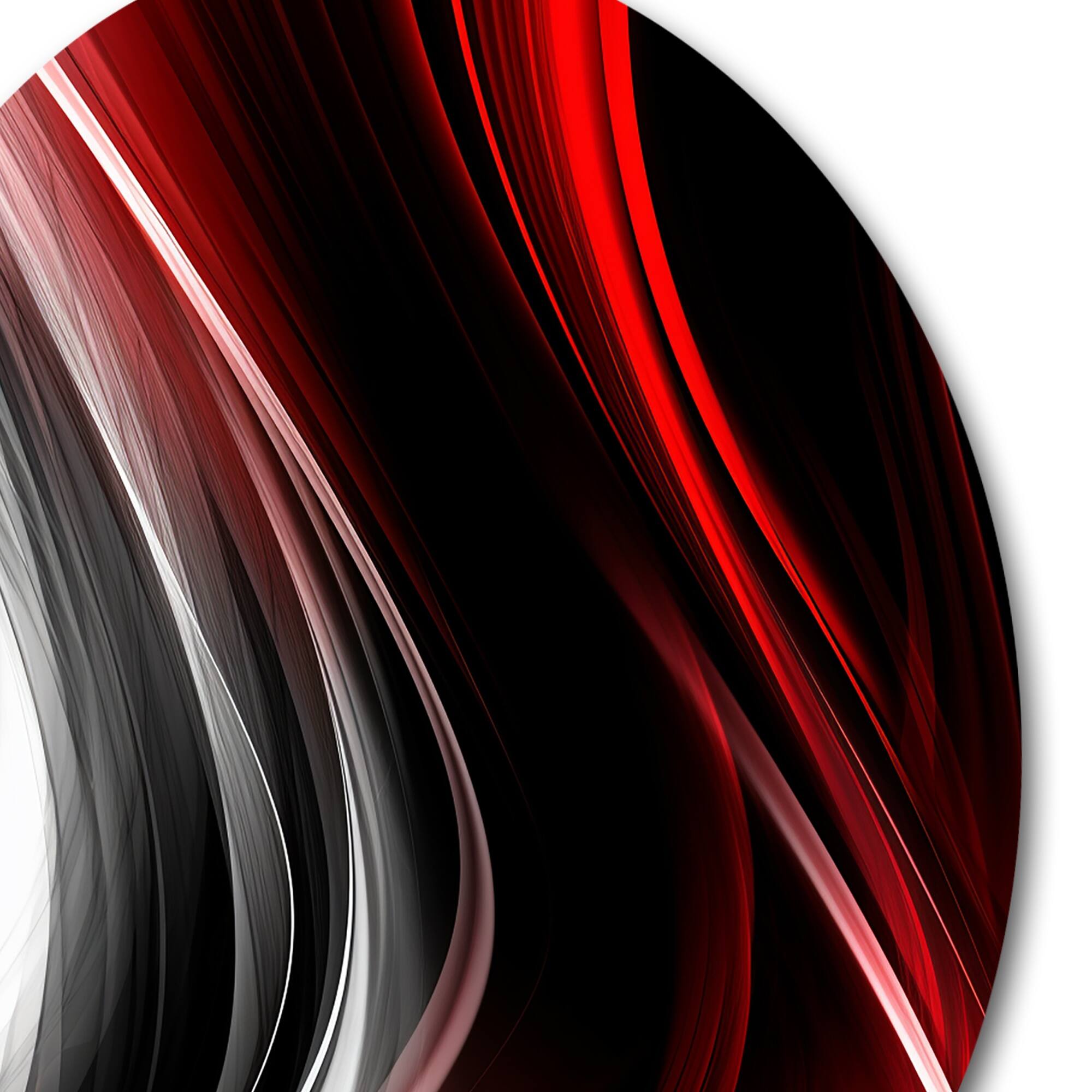 Designart "Red Black Infinite Ripples II" Modern Waves Metal Round Wall